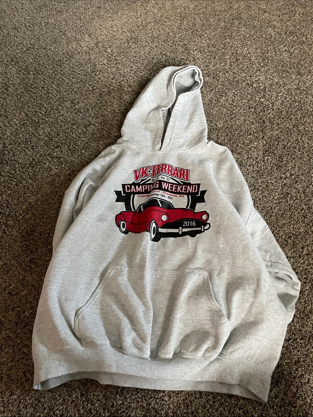 Gildan Light Gray Hoodie with Red & Black Car Graphic